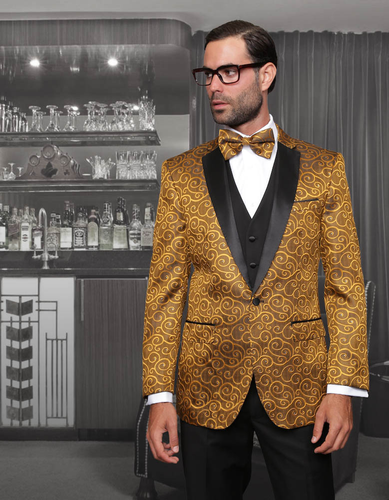 Black suit jacket with gold trim hot sale